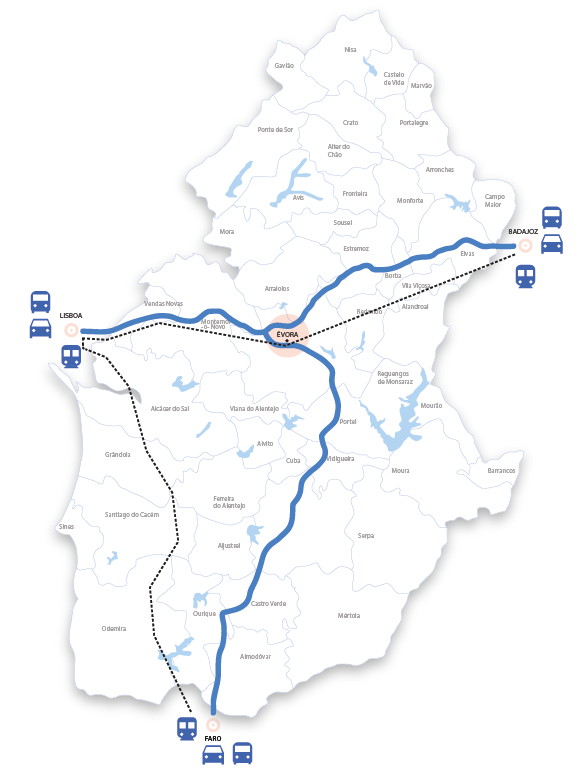 Mapa - como chegar a Évora